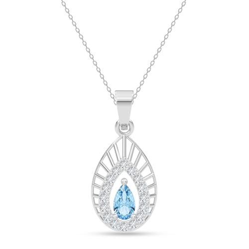 Image of Clara 925 Sterling Silver Blue Pendant Necklace with Chain | Platinum Plated |Minimal Daily Wear | Gift for Women & Girls