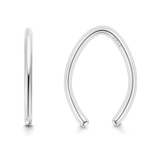 CHIC & ARTSY 925 Sterling Silver Open Hoop Earrings Small Hoop Earrings for Women Half Hoop Cartilage Piercing Adjustable Huggie Earrings