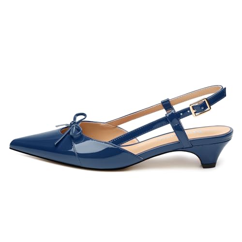 Womens Low Kitten Heels Pointed Toe Patent Slip on Slingback Pumps Party Wedding Dress Shoes 1.5 Inch2