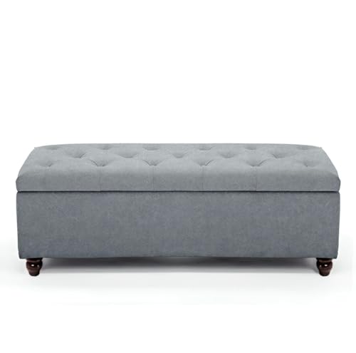Image of LEGACY OF COMFORT Captain 2 Seater Sofa Ottoman Bench with Storage Velvet Fabric Ottoman Bench for Living Room Bedroom & Entryways (Grey)