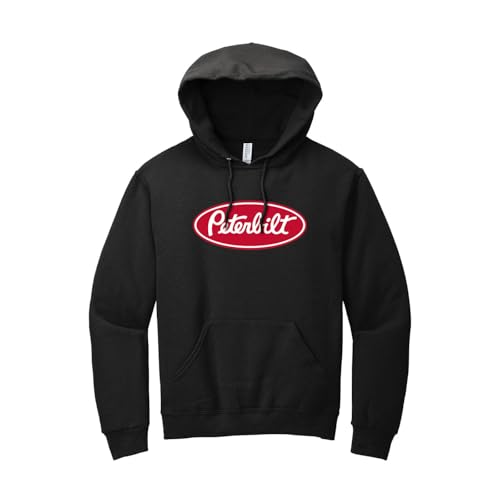 Diesel Power Plus Peterbilt Classic Logo Pullover Hoodie Black Cotton Blend Sweatshirt with Front Pocket Casual Wear (US Alpha XX-Large Regular Regular)