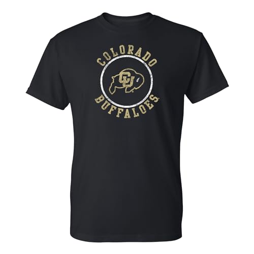 Image of NCAA Distressed Circle Logo, Team Color T Shirt, College, University, University of Colorado Buffaloes Black, XL