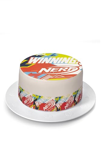 Kardasis Nerf cake topper avec papier sucre | topper comestible pour gâteaux | Disque Azyme décoration de gâteau pour l'anniversaire thème Nerf | 20 cm + 4...