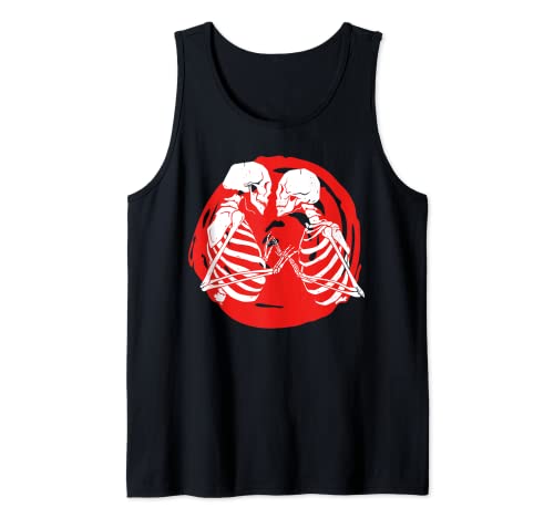 Besos Esqueleto Amantes Día de San Valentín Gótico Mujeres Pijama Camiseta sin Mangas