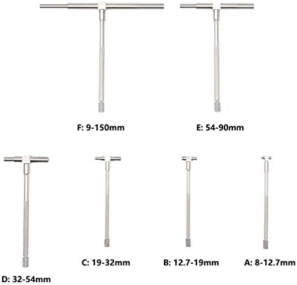 Beslands Telescopic Gauge Set 6 Pcs - Adjustable Inner Diameter 8-150 mm T-Bore Hole Gauges Measuring Tool