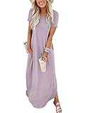 ANRABESS Womens Summer Maxi Dress Short Sleeve Casual Loose Long T Shirt Dresses Split Vacation Beach Sundress Travel Outfits Lilac Large