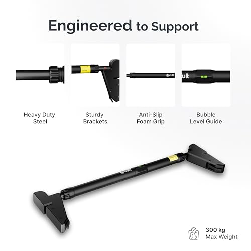 Image of Cult Adjustable Pull-Up Bar for Home for Kids and Adults | 300 kg Weight Capacity | Heavy-Duty Steel Wall Mounted & Doorway Bar | Anti-Skid Grip Multi-Grip Pull-Up Bar for Home Workout | No-Drill Installation for Pull Ups, Chin Ups & Core Training | Size - 76 -110 cm
