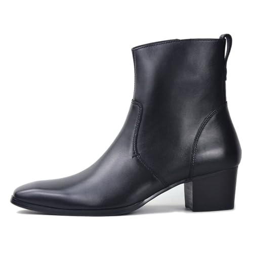 Image of Dress Boot for Men Heels Casual Chelsea Combat Ankle Chukka Boots Zipper Black JY002