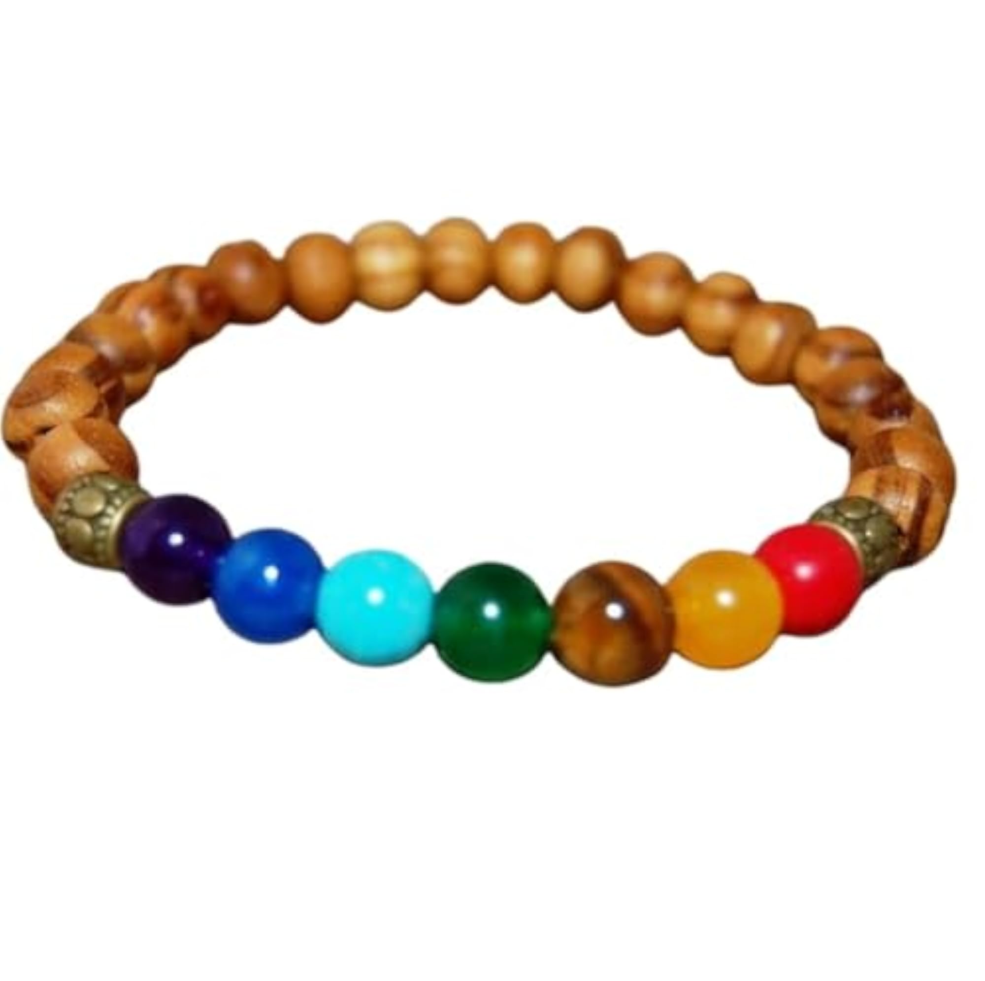 Natural 7 Chakra & Sandalwood 8mm Gemstone Stretch Bracelet