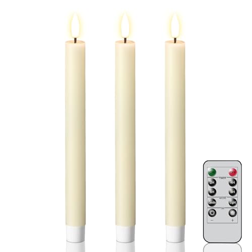 Image of Flameless Taper Candles with Remote, Set of 3 Real Wax LED Taper Candles Battery Operated with 3D Wick, Flameless Candlesticks for Halloween Christmas Holiday Decor(0.75 inchx9.8 inch)