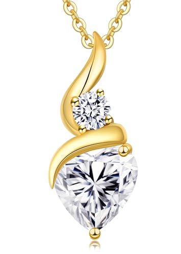 ANDSO Moissanite Necklaces for Women, 925 Sterling Silver Birthday Ideal Jewelry Gifts for Wife Girfriend Her (18K Gold-2 Carat)