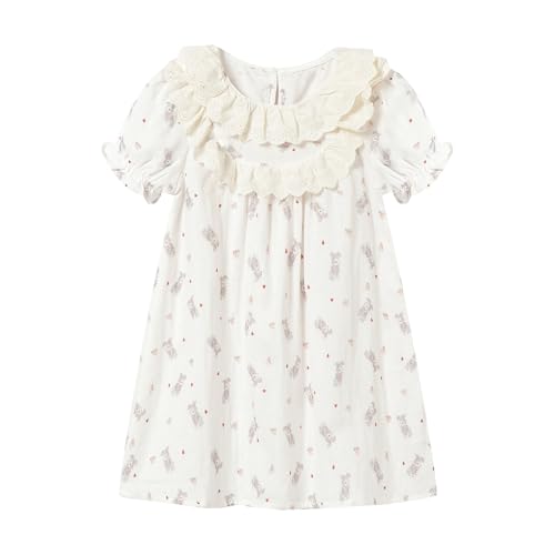 Mud Kingdom Girls Nightgown Dress Ruffle Lace with Short Sleeve Summer Sleep Dresses