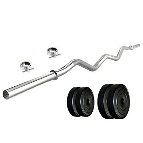 Image of SX Fitness Home Gym Combo Pack: 11KG Black PVC Weight Plates (2.5KG x 2, 3KG x 2) & 3 Feet Chrome Curl Rod with 2 Locks