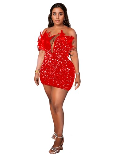 red cocktail dress with feathers Jovani 22913 Beaded Bodice Feather Short Dress