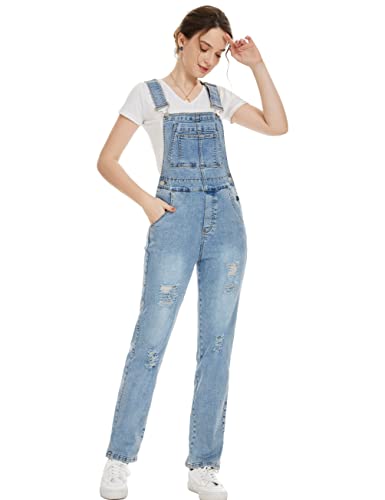 Zhangyan Denim Fashion Ripped Overalls For Women Stretch Adjustable Bibs Jeans Jumpsuits(Blue,L) #TOP6