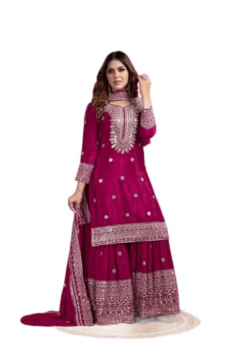 FASHION FRONTIER Beautiful Heavy Chinnon New Punjabi Style Sharara Suit