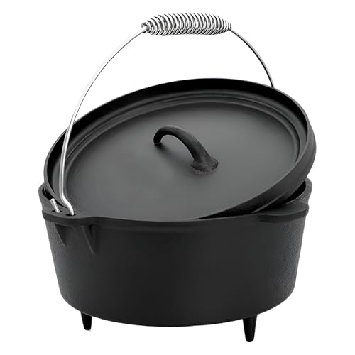 AIZYR Gusseiserner Dutch Oven Camping Dutch Pot Mit Rand, Bratpfanne Schmortopf Kochtopf Für Hausmannskost, Grillen, Wandern AIZYR Gusseiserner Dutch Oven Camping Dutch Pot Mit Rand, Bratpfanne Schmortopf Kochtopf Für Hausmannskost, Grillen, Wandern
