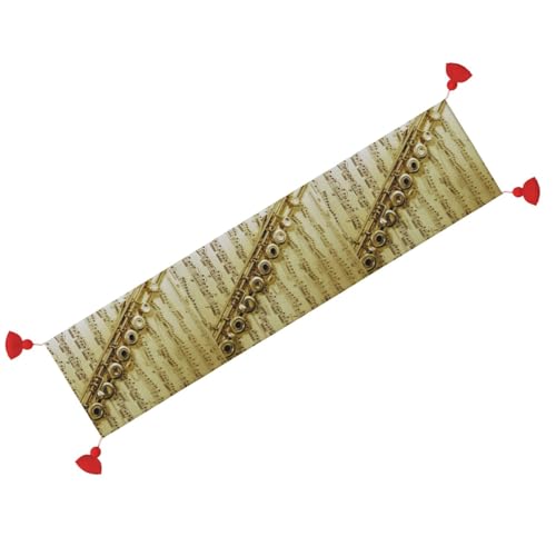 Chemin de table rétro musique flûte antidérapant avec pampilles 35x152 cm - 3