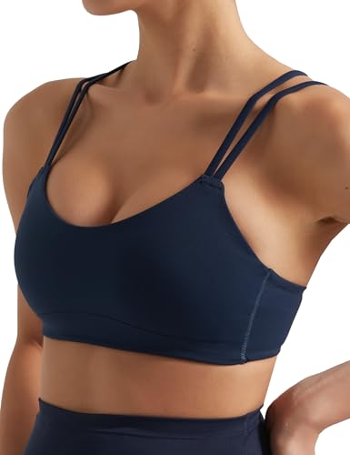 Image of Yoga Sports Workout Bras for Women Seamless Molded Cup Spaghetti Double Strap Bra Wirefree Scoop Neck Tank Top Bras