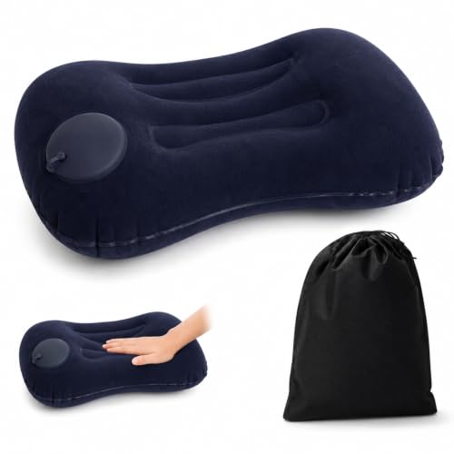 Almohada Hinchable Ultraligera para Mochila Playa y Accesorios Camping – Cojín Viaje Ergonómico, Compacto, Playa Accesorios, Camping, Ideal para Cama Hinchable y Saco de Dormir (Azul Marino)