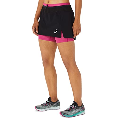 Asics Women's Fujitrail Skort Running Apparel, Xl, Performance Black/Fuchsia Red #TOP2