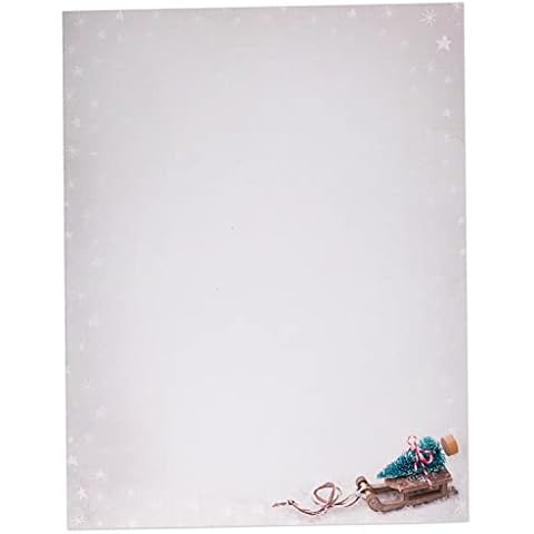 Christmas Tree on Sled Holiday Stationary Paper 8.5 x 11 - 60 Sheets Christmas Letter Paper Cover