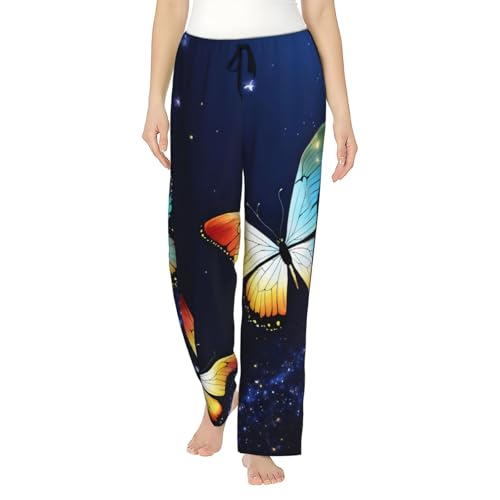 Pantalon de pyjama léger EdWal femme avec imprimé papillon mignon en tailles S à 3XL