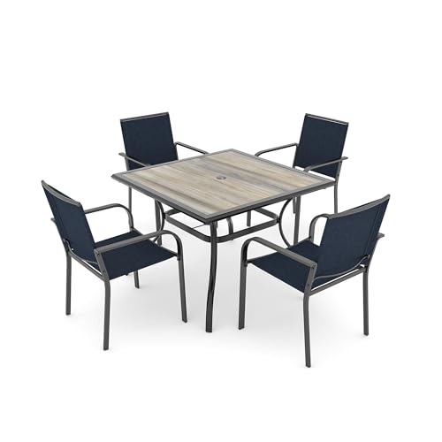 Image of Anmutig 5-Piece Outdoor Patio Dining Set 37 Inch Square Wooden-Like PVC Table with 4 Stackable Chairs for Garden Backyard Blue