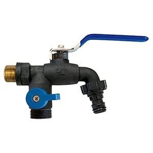 S&M 180040 waterkraan voor de tuin, met twee uitgangen en automatisch stopcontact, zwart en blauw