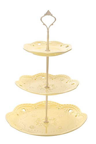 3 -Tier Ceramic Cupcake Stand - Elegant Embossed Porcelain Dessert Display Cake St