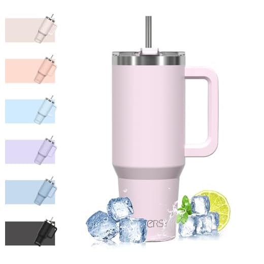 WATERSY 1182 ml Termo con Asa, Grande Taza Termica Acero Inoxidable, 40oz Taza de Café con Pajita, Termo de Agua para Frío y Caliente, Travel Mug Doble Pared, para Gimnasio, Viaje (Rose Quartz)