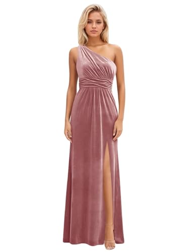 Long One Shoulder Velvet Bridesmaid Dresses for Women 2024 Prom Party Gown with Slit2