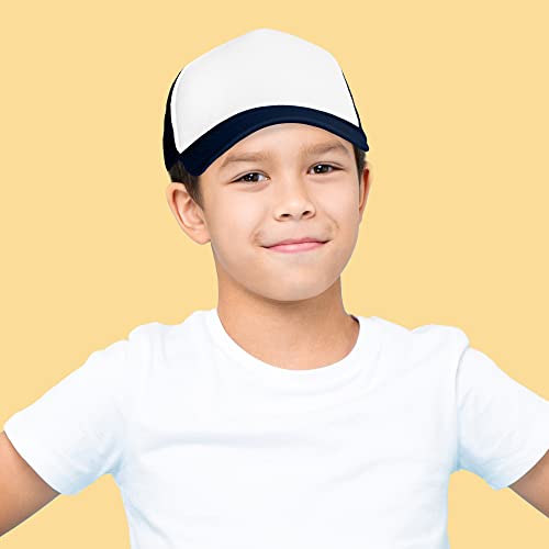 Dalix Youth Trucker Hat Mesh Adjustable Blank Cap Snapback In Navy Blue And White #TOP4