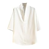 Chemises respirantes pour homme rouge homme automne et hiver Loisirs Voyage coton lin vintage capuche cordon t-shirt manches longues top Mon EIN et tout, Blanc., XXXL