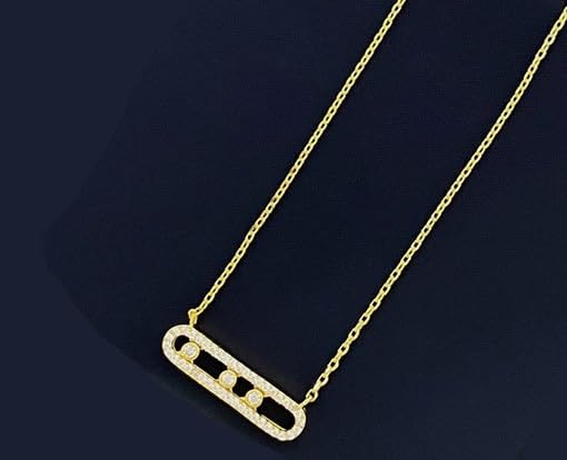 Crystal Necklace, Sliding Rhinestone Necklace for Women, Simple and Fashionable Full Diamond Clavicle Chain, 18K Gold-Plated, Fashionable and Simple Zircon Geometric Rectangular Necklace for Women3