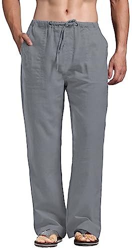Pantalon en lin et coton décontracté homme léger respirant avec ceinture élastique PERDONTOO