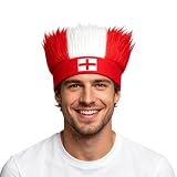 FQAKTB Fußball Weltmeisterschaft 2026 Fan Stirnband Perücke für England, Fan Perücke mit England Nationalflag, Rot Weißes Haariges Accessoire für Spieltag Party und Fußball Treffen