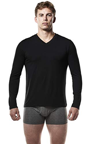 Mr. Davis Men's Long Sleeve Bamboo Viscose Base Layer Lounge Undershirt - Long Sleeve Men's Undershirts for Active Sports and Base Layer, with Stretch Fabric for a Black, XX-Large