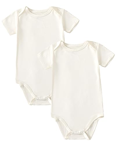 Image of DEFAHN 2PCS Visocse from Bamboo Baby Rompers Unisex Onsies Solid Short Sleeve Baby Bodysuit 0-24 Months