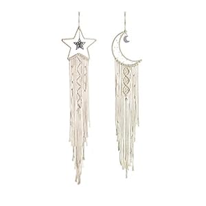 Shiwaki 2 stks Macrame Muur Opknoping Ster Maan Dream Catcher Tapestry Bohemian Home Decor Handgemaakte Geweven…