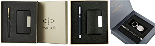 Image of Parker Vector Gift Set & Parker Vector Gift Set Vector Chrome Trim Black Roller Ball Pen with Black Card Holder & Parker Frontier Chrome Trim Fountain Pen