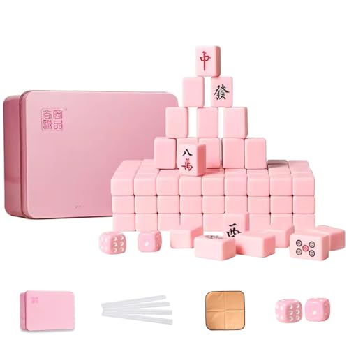 VPH Mini Chinese Mahjong 144 Pieces Aqua Pink Iron Box All Hand Painted
