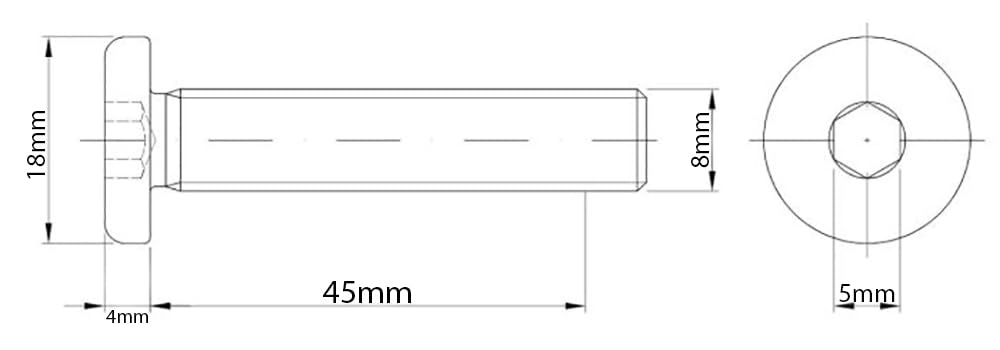 M8 (8mm x 45mm) Silver Flat Head Furniture Screw Hex Drive Socket with Metric Thread Fully Threaded Bolts for Beds Cots - Image 2