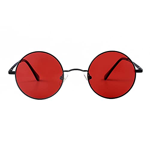 Image of Red Lens Circle Glasses Small Round Polarized Sunglasses for Women Men Retro Hippie Style Circle Sun Glasses
