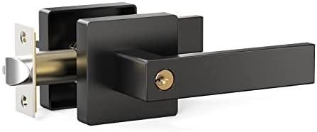 Door Lever Handle Interior, Heavy Duty Matte Black Door Knob, Keyed Entry Lever Door Handle Exterior Lockset with Key, Door Lock for Front Door Bedroom Bathroom, Reversible for Left Right Side Door