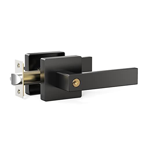 Door Lever Handle Interior, Heavy Duty Matte Black Door Knob, Keyed Entry Lever Door Handle Exterior Lockset With Key, Door Lock For Front Door Bedroom Bathroom, Reversible For Left Right Side Door #TOP10