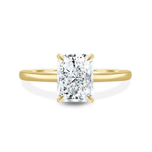 10K 14K 18K Solid Gold Moissanite Engagement Ring for Women, 1-3 Carat Radiant Cut Moissanite Wedding Ring Solitaire Band Engraved Name Jewelry Gift for Anniversary Valentine's Day