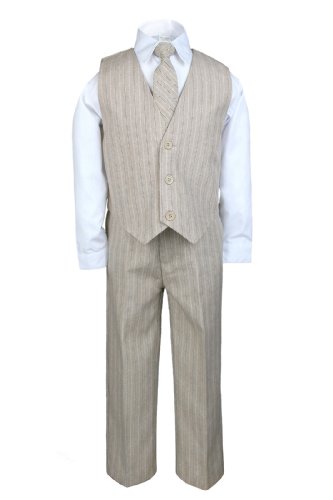 Unotux Baby Toddler Boy Recital Formal Wedding Party Tuxedo Suit Taupe Vest Set Sm-20 (Medium (6-12 Months))