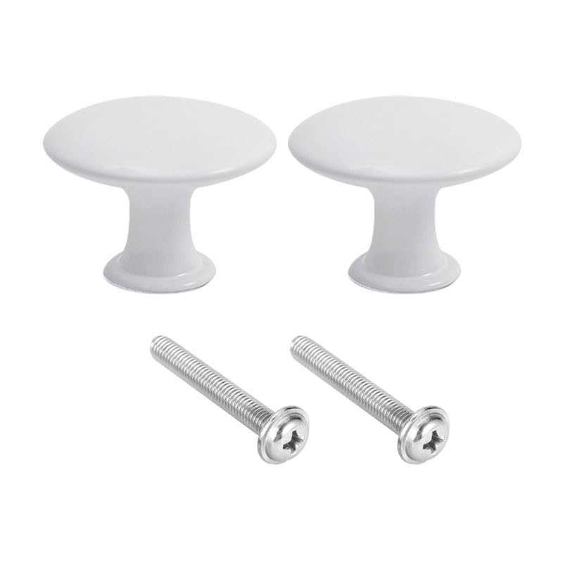 BroLuka 2 Pcs Vintage Round Cabinet Knobs, 30mm Single Hole Drawer and Cupboard Handles with Screws for Kitchen, Wardrobe, and Bathroom Cabinets (White)