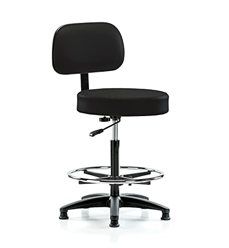 Image of Perch Stationary Walter Height Adjustable Exam Stool with Back and Foot Ring | High Bench Height 25-35 inch | Black Vinyl